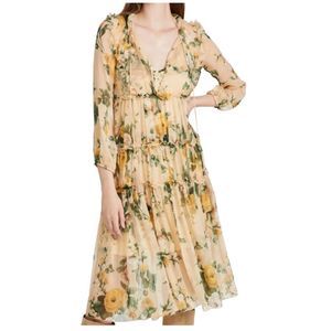 One Pretty Thing Selena Lightweight Floral Dress Beige Small NWT